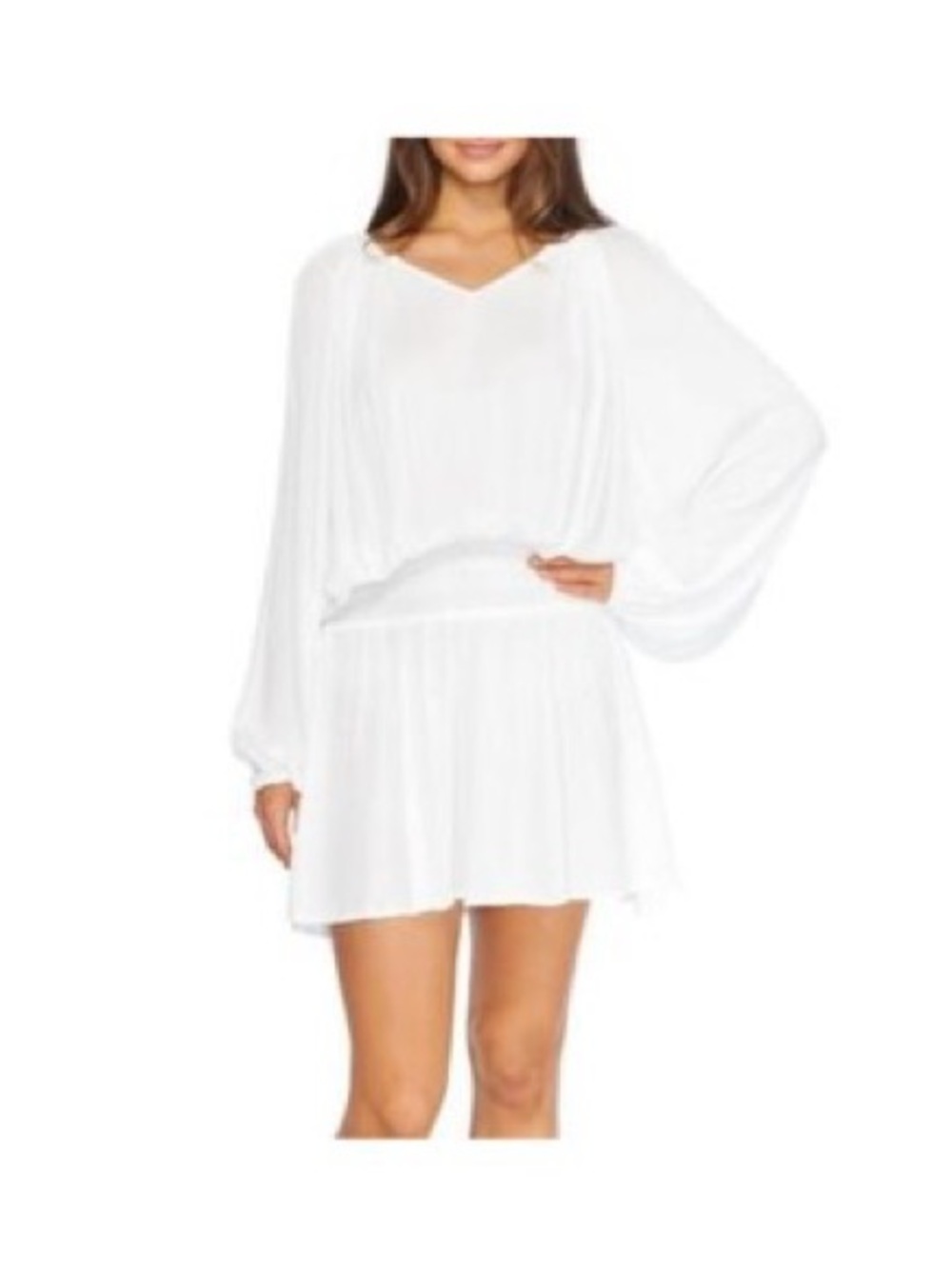 Raisins White Sheer Long-Sleeve Swim Coverup